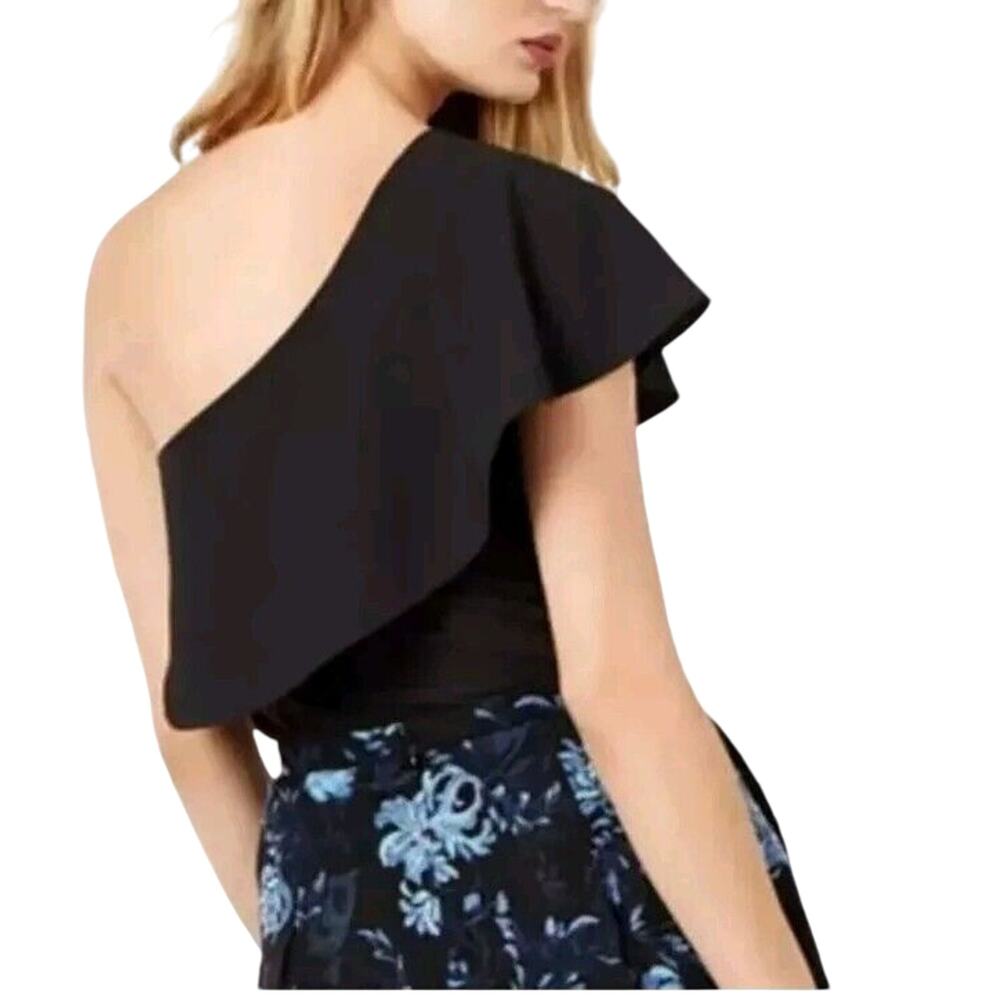 Sachin + Babi One-Shoulder Black Ruffle Top